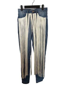 Denim Fringe Pants By AP Blue Womens Size 11 Medium Wash Cotton Blend